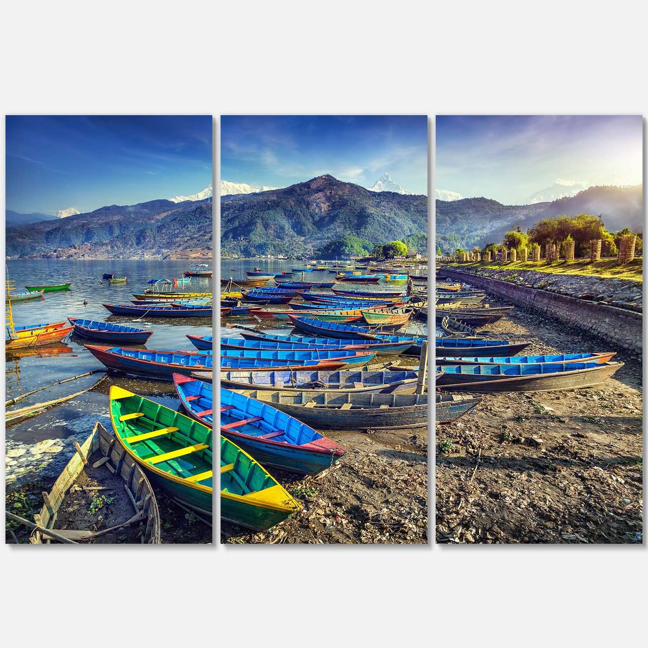 Designart - Colorful Boats in Pokhara Lake - Boat Canvas Art Print